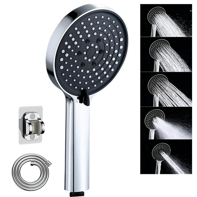 Shower Head with Handheld 5-Speed Turbocharged Shower Head Shower Drop and Wear Shower Head Handheld 5-Point Universal Interface Shower Head with Hose