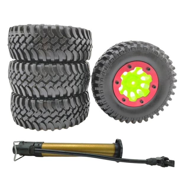 4 ruedas y neumáticos inflables de goma de 1,9 pulgadas con inflador para el modelo SCX10 Verde