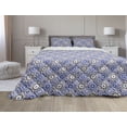 thumbnail image 1 of Moroccan Comforter & Sham Bedding Set, Geometric Tile Squares with Middle Eastern Azulejo Design, 3 pcs Duvet Set Microfiber Filling Quilt, 5 Sizes, Violet Blue Black Cream, by Ambesonne, 1 of 4