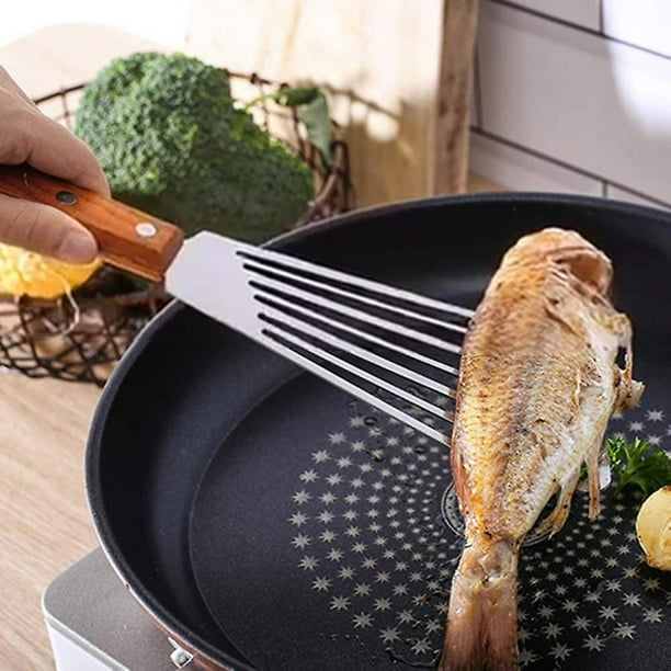 Espátula de acero inoxidable para pescado, volteador de espátula antiadherente, espátula ranurada delgada para dar vuelta a pescado/huevo/carne/albóndigas, voltear, freír y asar a la parrilla 1 unidad) LingWen 8390614602465