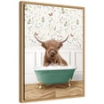 thumbnail image 4 of Kate and Laurel Highland Cow in Meadow Bathtub Framed Canvas Wall Art by Amy Peterson 18 x 24 Sylvie Natural, Whimsical, Animals, Humor Art for Wall Decor, Living Room, Bedroom, 4 of 8