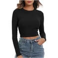 thumbnail image 1 of Timegard Hauts pour Femmes Côtelé Col Ras du Cou Manches Longues Ajusté Confortable T-Shirt Décontracté Court Hauts Bas Blouse Automne, 1 of 5