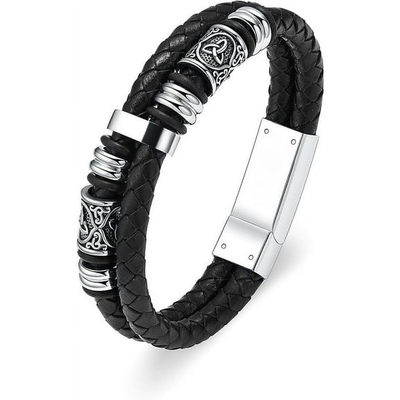 Celtic Urn Cremation Bracelet for Ashes for Men Braided Leather Wristband Cuff Bangle Memorial Urn Jewelry Funeral Keepsake Gift