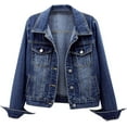 thumbnail image 1 of Women's Bride Casual Jean Jacket Distressed Ripped Denim Jacket Coat With Pockets, 1 of 5