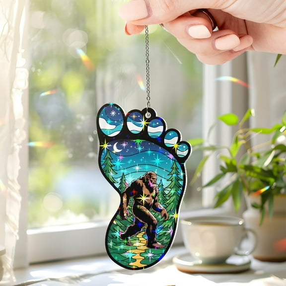 Lotusprinthandmade Bigfoot in Forest Custom Shape Star Hologram Ornament 3.5in, Bigfoot in Forest Gift Ornament