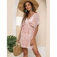 thumbnail image 3 of jinghuiyue Women Mesh Swimsuit Cover Up Sheer See Through Sexy V Neck Short Sleeve Swim Beach Coverup Dress S, 3 of 7