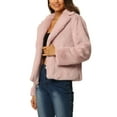 thumbnail image 4 of Women's Cropped Faux Fur Coat Fashion Winter Open Front Jacket Notch Lapel Long Sleeve Fluffy Coat S Dusty Pink, 4 of 7