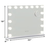 Abble 23''x18'' Large Hollywood Vanity Mirror with 15 Bulbs LED Mirror Lighted Makeup Mirror Wall Mounted & Tabletop White Metal Frame Rectangular mirror, White