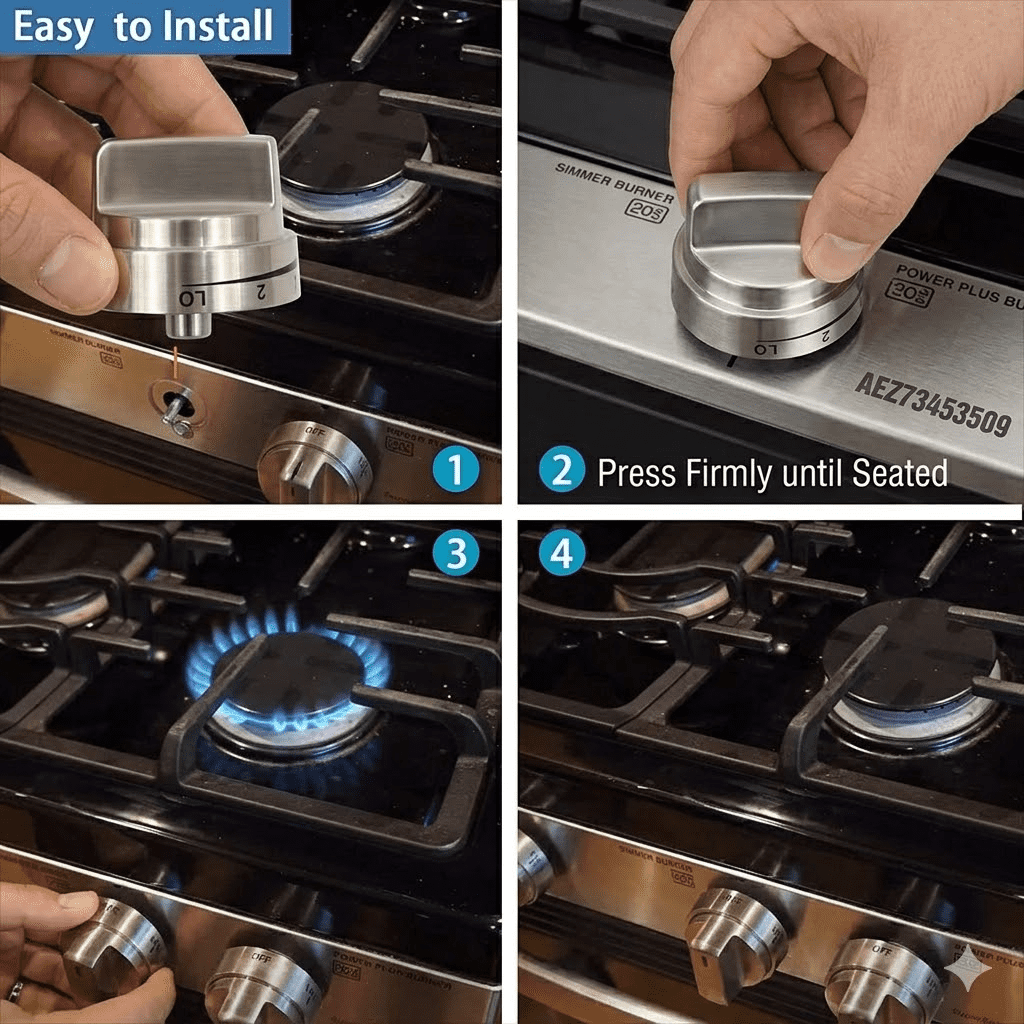 DG64-00473A Gas Stove Knob Replacement for Samsung Range Oven, Stainless Steel Look Burner Control Dial