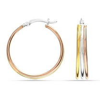 LeCalla 925 Sterling Silver Jewelry Italian Three-Tone Click-Top Hoop Earrings for Women and Teen 25MM