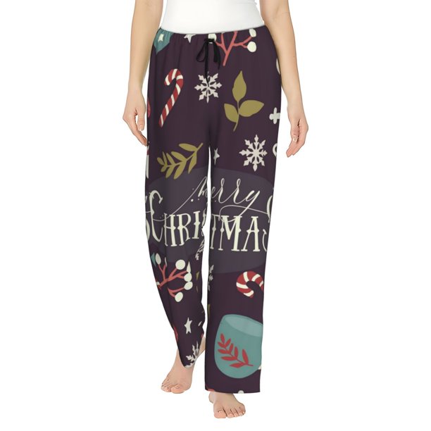 Fotbe Merry Christmas Pantalones de Pijama para Mujer, Pantalones de Dormir, Pantalones Pj con Cordón y Bolsillos-3X-Large