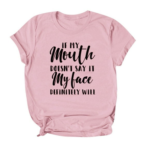 Babysbule Women's Tops Women Letter T Shirt Cotton Casual Funny Tee for Lady Young Women