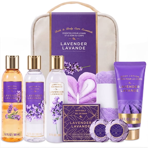 Spa Gifts Baskets for Womena Gifts, 10 Pcs Lavender Bath Sets with Hair Drying Cap, Birthday Gift Sets for Her