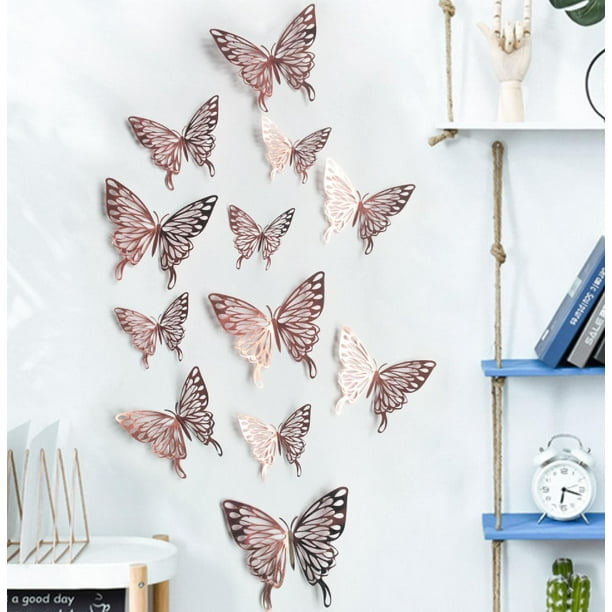 Pegatinas de decoración de pared de mariposa, 12 piezas de arte 3D extraíble para decoración de pared, decoración de vuelo para niños, dormitorio, hogar, fiesta, guardería, aula, decoración de oficina Ormromra LRWJ330-3