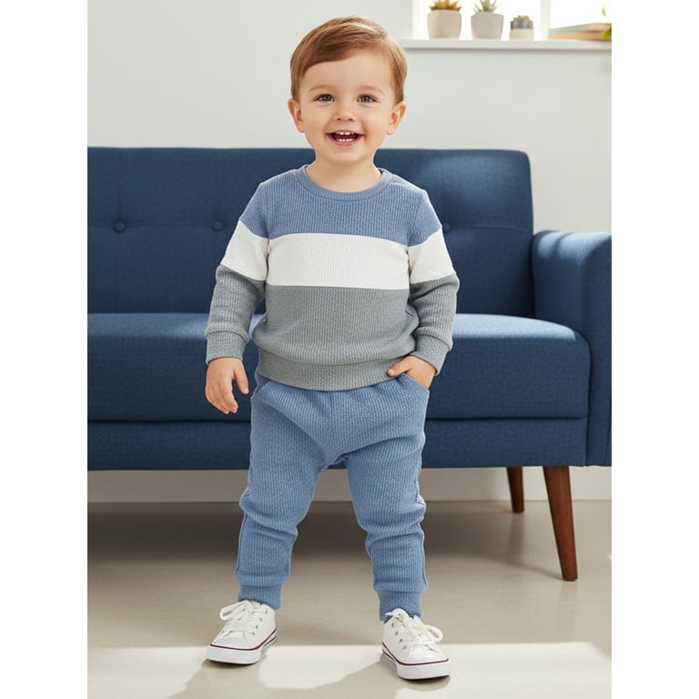 Loicainy Toddler Boy Striped Long Sleeve Top and Pants Set photo 2
