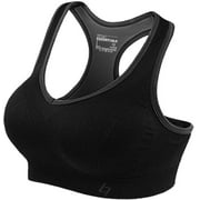 Fittin Womens Padded Sports Bras Wire Free with Removable Pads Black L