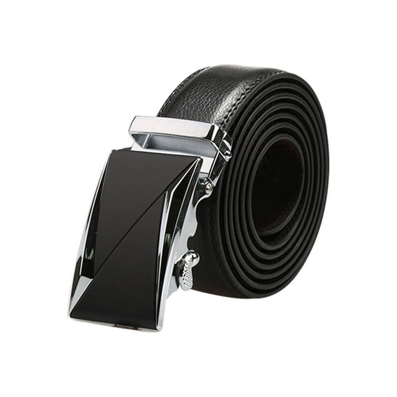 CINTURÓN DE CUERO DE NEGOCIO PARA HOMBRES CON HEBILLA AUTOMÁTICA Y RATÁN, INSPIRADO EN CHIC, TRIÁNGULO PLATEADO 55 7/8-58 5/8