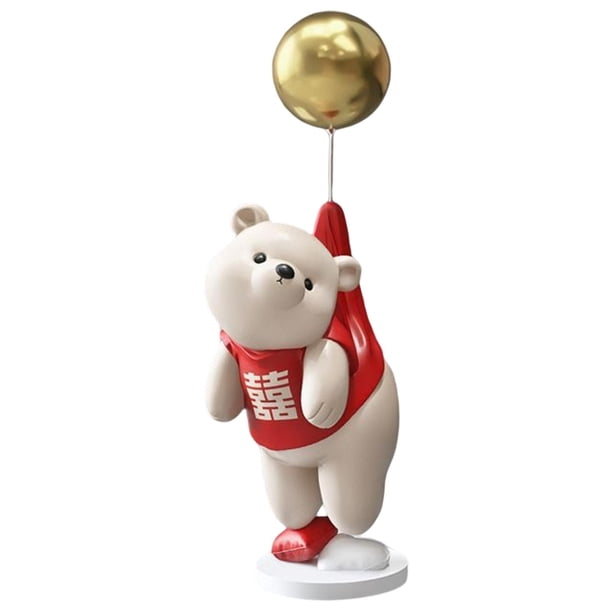 Figura de oso de resina con forma de globo para estante, dormitorio, soporte de TV Rojo