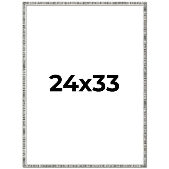 24x33 Frame Silver Grey Distressed Solid Wood Picture Frame | 0.75 Inch Moulding Width | Interior