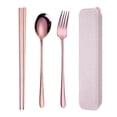 thumbnail image 2 of Set de Cubiertos en Acero Inoxidable con Palillos Cucharas y Tenedores Opciones de Color Palillos cuadrados 3 piezas de oro rosa, 2 of 7