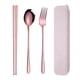 thumbnail image 2 of Set de Cubiertos de Estuche de Cubiertos Cuchilleria Tenedor Cuchillo para Almuerzo Escolar Palillos cuadrados 3 piezas de oro rosa, 2 of 7