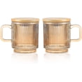 thumbnail image 1 of Iridescent Glass Coffee Mugs Set Of 2-340ml Ribbed Coffee Glasses Tea Cups With Lid, 1 of 5