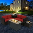 thumbnail image 3 of Gymax 5PCS Patio Rattan Furniture Set Fire Pit Table w/ Cover Storage Cushion Red, 3 of 10