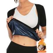 SAYFUT Women Short Sleeve Sauna Suit Hot Sweat Slimming Body Shaper Polymer Workout Top Shapewear