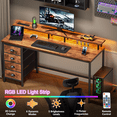 thumbnail image 3 of Satifur 55 inch Computer Desk with Power Outlets, Home Office Desk with 4 Drawers, Writing Desk with Removable Monitor Shelf & CPU Stand, Rustic Brown, 3 of 8
