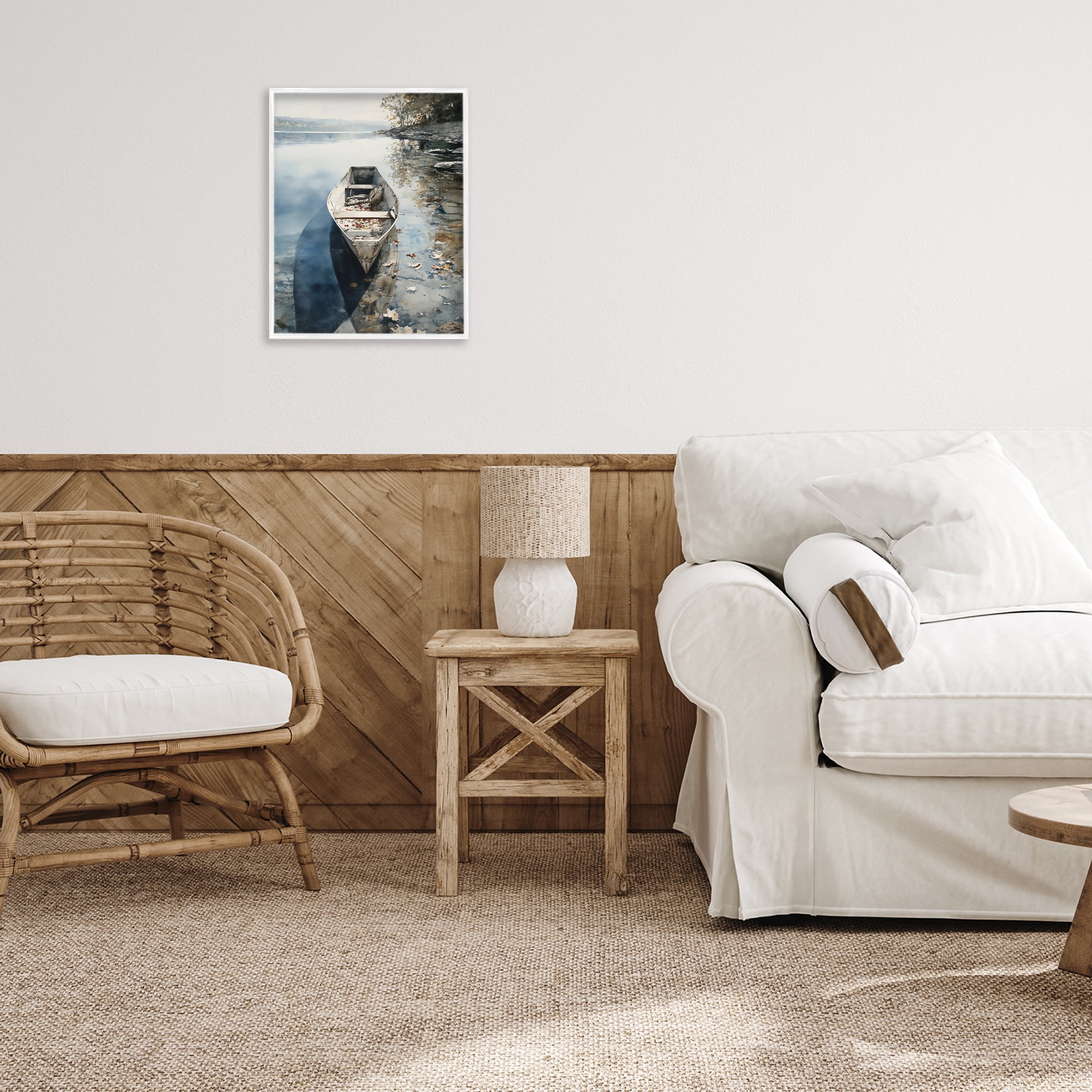 Stupell Industries Boat In The Fall Reflection White Framed Giclee Art, design by Franklyn Gregory