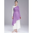 thumbnail image 4 of Raenseen Liturgical Praise Dance Dress for Women One Shoulder Floral Lace Tunic Irregular Hem Worship Light Purple XXL, 4 of 9