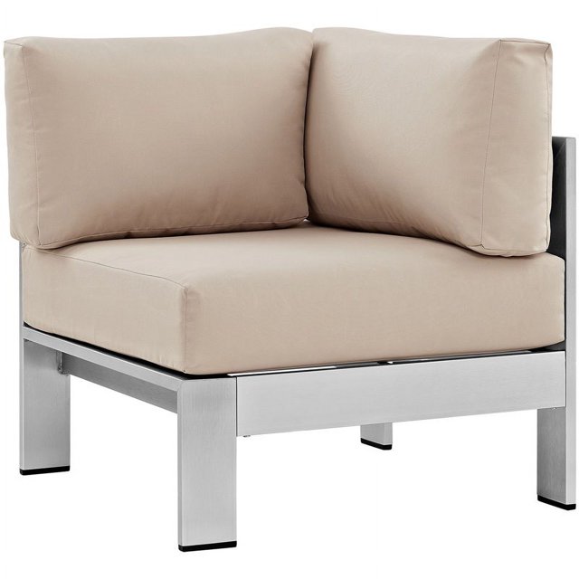 Modway Shore Fauteuil d'Angle de Patio Extérieur en Aluminium et Tissu, Argent/beige
