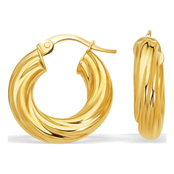 14k Yellow Gold Fancy Twist Hoop Earrings 7/8 inch Diameter