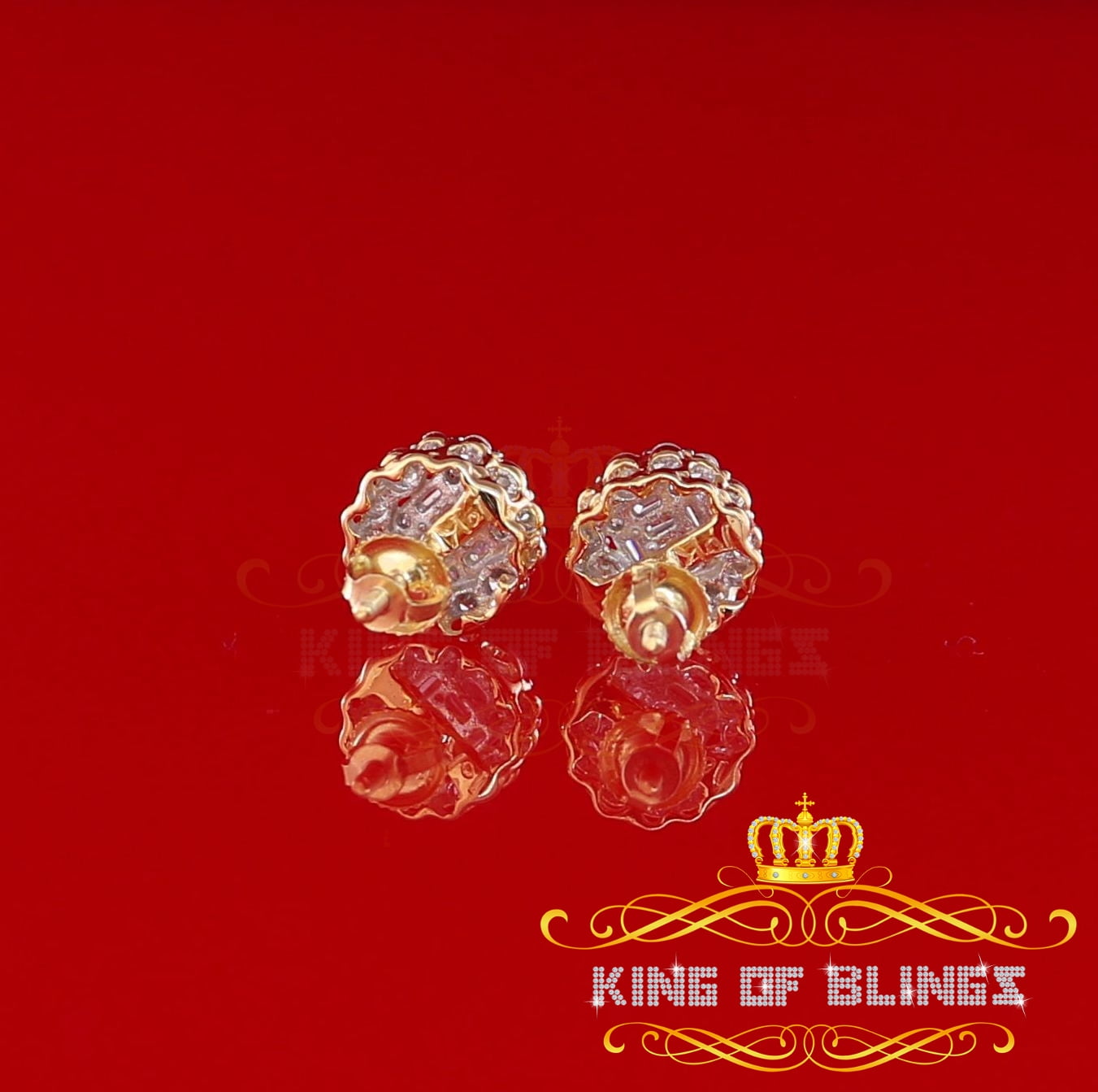 King of Bling's 10K Real Yellow Gold with 0.66CT Real Diamond Men's/Women's Stud Round Earrings