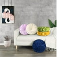 thumbnail image 3 of HIG Set of 2 Pumpkin Pleated Round Throw Pillows, Soft Velvet, Beige, 14.5" Diameter, 3 of 5