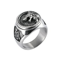 Mens Vintage Wolf Totem Ring Titanium Steel Wide Band Animal Head Fashion Jewelry Durable Statement Ring Style