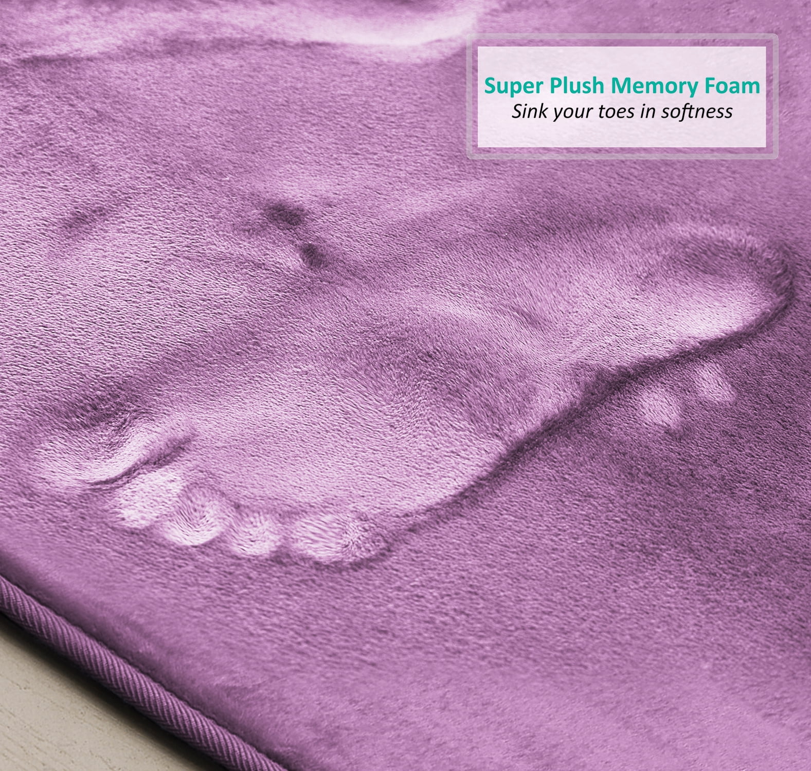 Clara Clark Set of 3 Absorbent Memory Foam Bath Mat Bathroom Rugs, 20x32, 17x24 and Contour Bath Rug, Lavender Dream