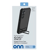 onn Rugged Phone Case with Kickstand for Samsung Galaxy S25 - Black