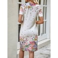 thumbnail image 2 of Womens Multicolor Floral Print V-Neck Short Sleeve Sheath Midi Dress, 2 of 8