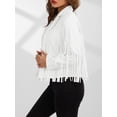 thumbnail image 5 of Gureui Faux Suede Tassel Jacket Womens Vintage Lapel Long Sleeve Fringe Cropped Hippie Motor Biker Cardigan Outwears, 5 of 8