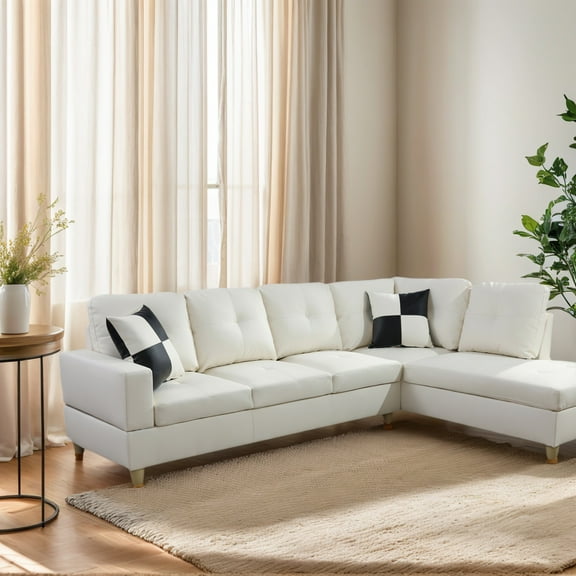 Hommoo Faux Leather Living Room Furniture Set, Sectional Sofa Set, Right Side, White