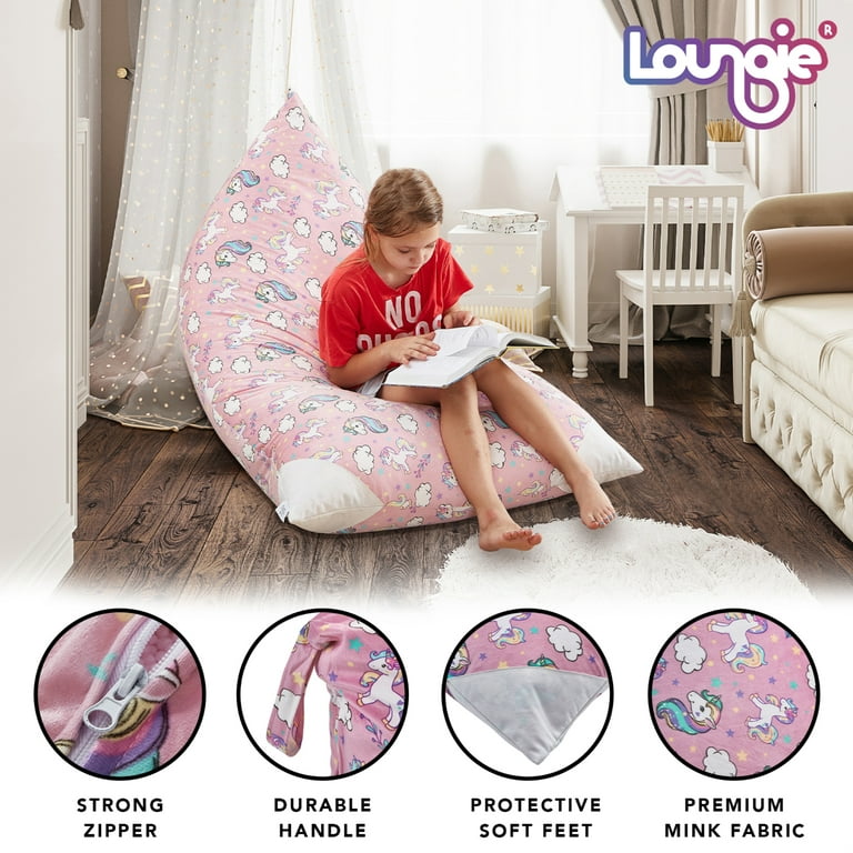 Loungie Unicorn Light Pink Bean Bag Covers Microfiber 55 in. x 35 in.