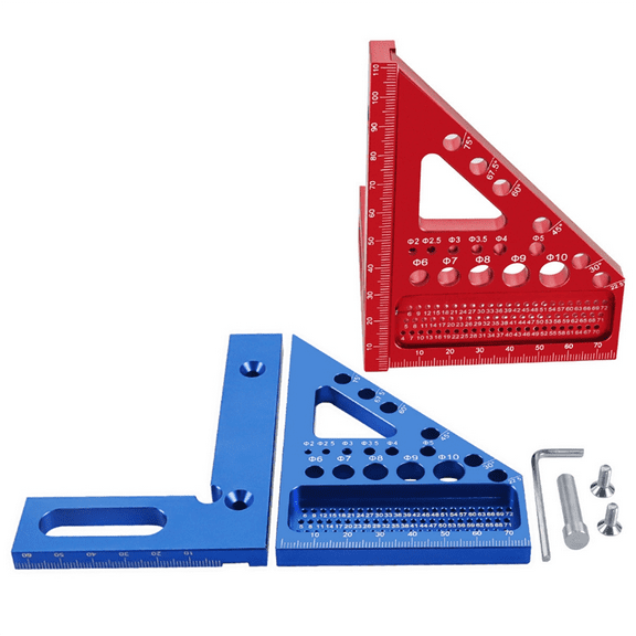 Woodworking Square Protractor, Woodworking Square with Dowel Pins,Aluminum Alloy Miter Triangular Ruler,Angler Scriber A