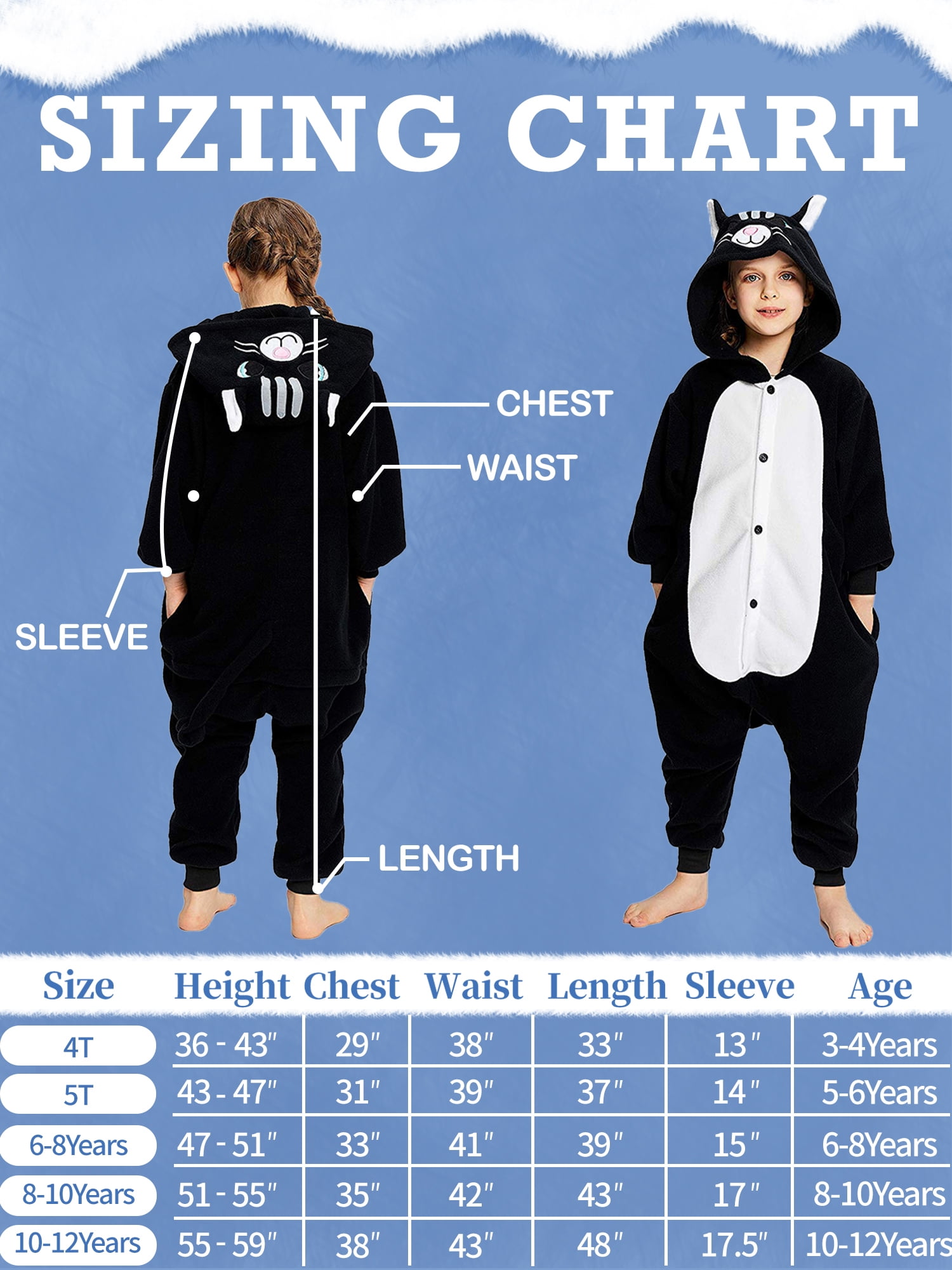 Cat Onesie Pajama Kids Unisex Animal Costumes Polyester One-Piece Sleepwear for Boys and Girls 5T