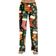 thumbnail image 7 of WTOBBY Women's Holiday-Themed Anime Pajama Pants, Sleepwear with Elastic Waist for Casual Wear, Straight Leg Trousers for Yoga and Christmas Print Design for Cozy Home Use,Dark Green L, 7 of 7