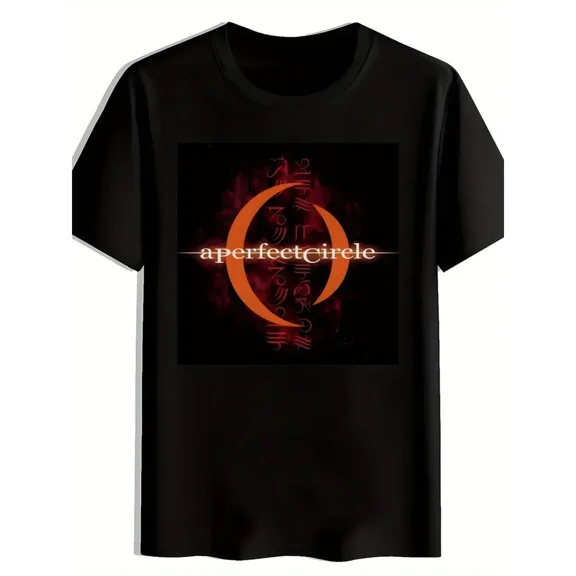 100% cotton tshirts men tee Men's Vintage Rock Band Graphic T-Shirt - Black Short Sleeve Round Neck Tee with Red & Orange Music Lettering