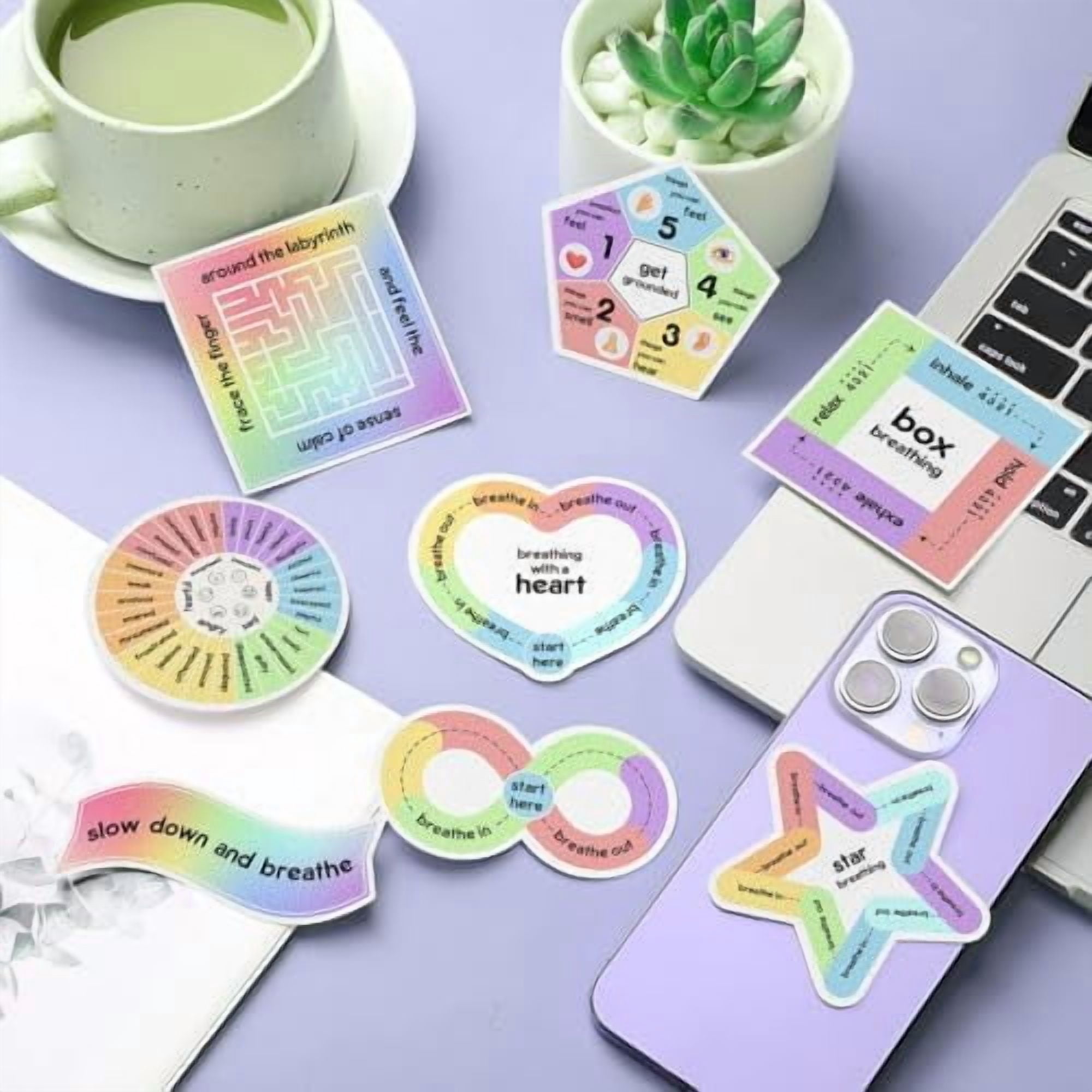 72 Pieces Anxiety Sensory Stickers Textured Stickers Fidget Mindfulness Sticker School Counselor Supplies Adult Sensory Items Anxiety Relief, 9 Styles(Rainbow Color)