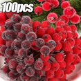 thumbnail image 2 of Bayas artificiales de acebo de doble cabeza para decoración de fiesta, miniestambre de cereza de simulación, esmerilada, para boda y Navidad, 100/20 piezas, 2 of 4
