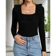 thumbnail image 2 of YOUI-GIFTS Womens Square Neck Ruffle Strap Ribbed Sleeveless Tank Tops Long Sleeve Bodysuits, 2 of 5