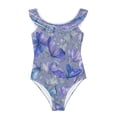 thumbnail image 3 of Girls Ruffle One Piece Swimsuit, Stretchy Fabric for Beach & Pool Activities Lovely Blue Butterflies, 3 of 8
